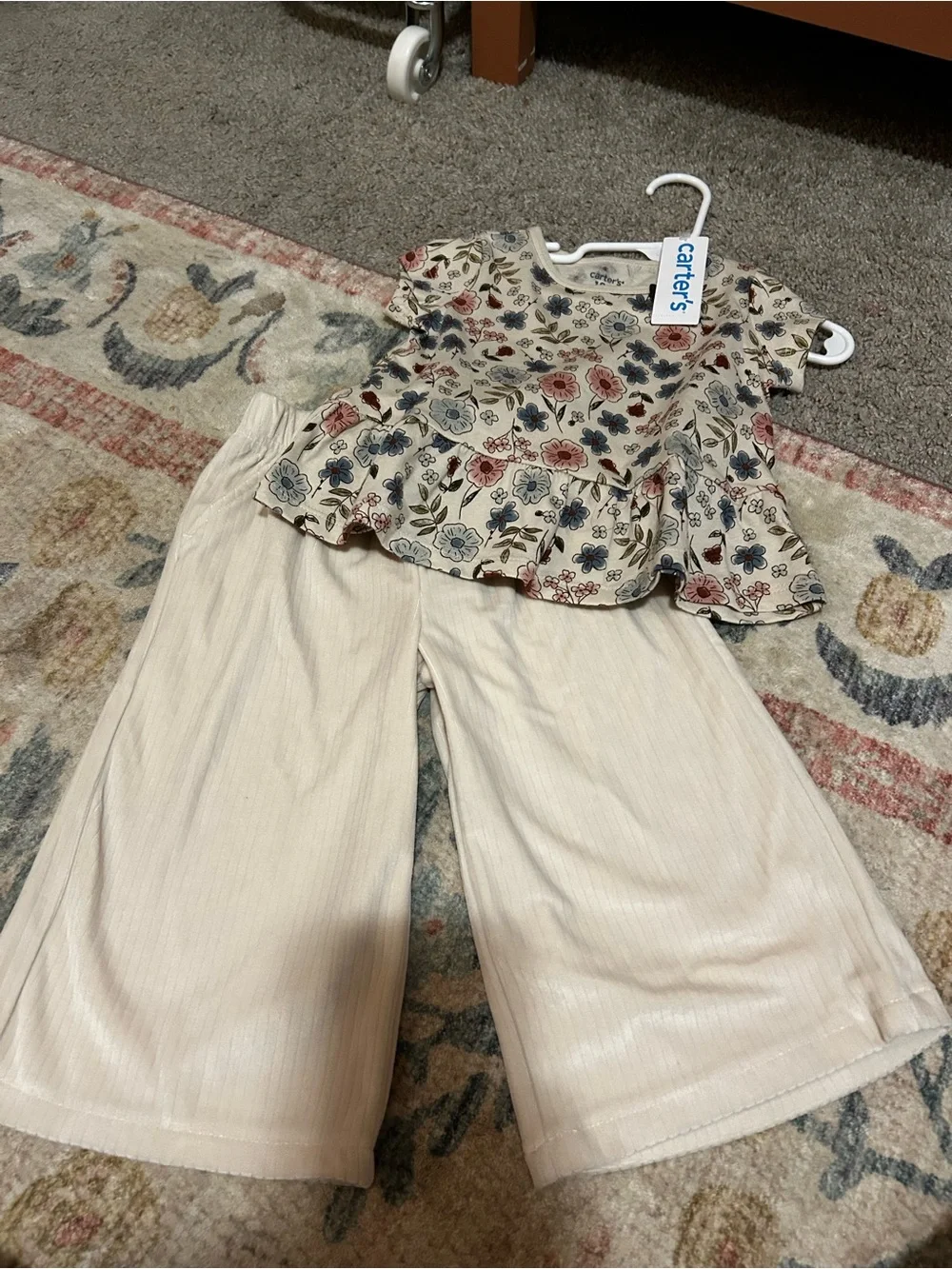 Carter's Cream Floral Peplum Top with Blue and Pink Flowers